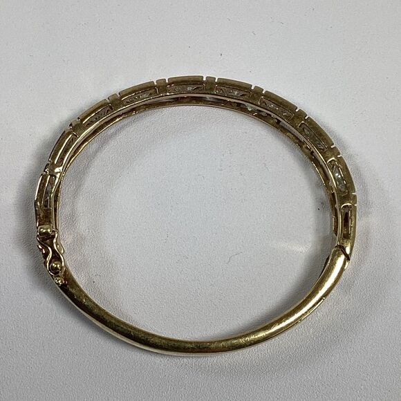 Bangle Bracelet Gold Over 925 Sterling Silver Triangle Cut CZ Hinged Thailand - Picture 3 of 9
